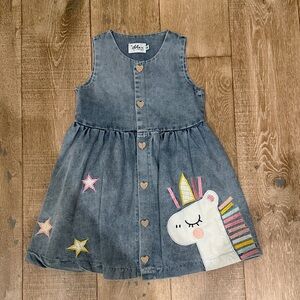 Lola + The Boys Denim Dress with Unicorn and Stars